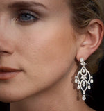 Diamond Pyrus Drop Chandelier Earrings 5ct In 18k White Gold P3402