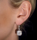 Diamond Halo Princess Cut Drop Earrings 1.75ct 18k White Gold - P3483w