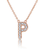 Initial 'p' Necklace Diamond Encrusted Pave Set In 9k Rose Gold