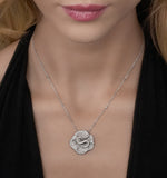 Diamond Pave Flower Pendant Necklace 3.50ct H/si In 18k White Gold
