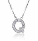 Initial 'q' Necklace Diamond Encrusted Pave Set In 9k White Gold