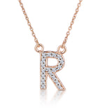 Initial 'r' Necklace Diamond Encrusted Pave Set In 9k Rose Gold