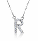 Initial 'r' Necklace Diamond Encrusted Pave Set In 9k White Gold