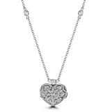 Vintage Heart Locket Necklace Set With White Topaz In Silver