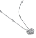 Vintage Heart Locket Necklace Set With White Topaz In Silver