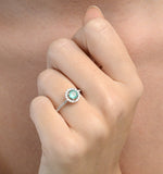 Halo  Emerald 0.50ct And Diamond 18k White Gold Ring