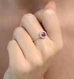Halo Ruby 0.65ct And Diamond 18k White Gold Ring