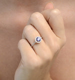 Halo Tanzanite 8.7mm And 0.36ct Diamond 18k White Gold Ring
