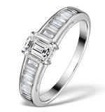 Sidestone Engagement Ring Elina 0.90ct Si Emerald Cut Diamonds 18kw