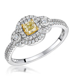 Pia Yellow Diamond Double Halo Engagement Ring 0.59ct 18k White Gold