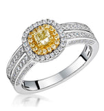 Shaya Yellow Diamond Double Halo Engagement Ring 0.65ct 18k White Gold