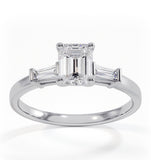 Genevieve Gia Emerald Cut Diamond Ring In 18k White Gold 0.90ct G/vs1