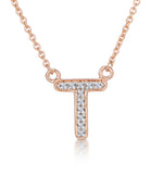 Initial 't' Necklace Diamond Encrusted Pave Set In 9k Rose Gold