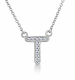 Initial 't' Necklace Diamond Encrusted Pave Set In 9k White Gold