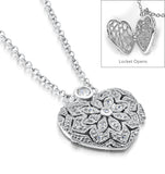 Vintage Heart Locket Necklace Set With White Topaz In Silver