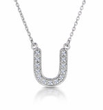 Initial 'u' Necklace Diamond Encrusted Pave Set In 9k White Gold