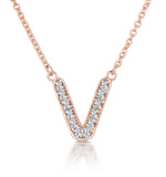 Initial 'v' Necklace Diamond Encrusted Pave Set In 9k Rose Gold