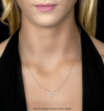 Initial 'v' Necklace Diamond Encrusted Pave Set In 9k White Gold