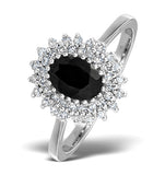 Sapphire 7 X 5mm And Diamond 18k White Gold Ring  Fet35-uy