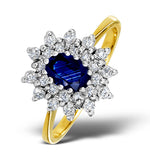 Sapphire 6 X 4mm And Diamond 18k Gold Ring  Fet34-u