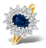 Sapphire 7 X 5mm And Diamond 9k Gold Ring  A3246