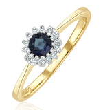 Sapphire 3 X 3mm And Diamond 18k Gold Ring