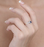 Sapphire 5 X 3mm And Diamond 9k Gold Ring  A3261