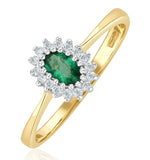 Emerald 5 X 3mm And Diamond 9k Gold Ring