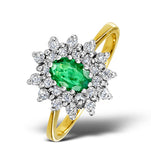 Emerald 6 X 4mm And Diamond 9k Gold Ring  A3216