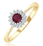 Ruby 3.5 X 3.5mm And Diamond 9k Gold Ring