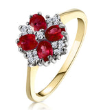 Ruby 4 X 3mm And Diamond 9k Gold Ring