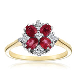 Ruby 4 X 3mm And Diamond 9k Gold Ring