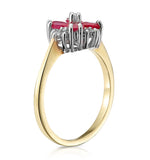 Ruby 4 X 3mm And Diamond 9k Gold Ring
