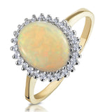 Opal 10 X 8mm And Diamond 9k Yellow Gold Ring