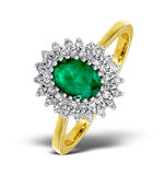 Emerald 7 X 5mm And Diamond 18k Gold Ring