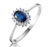 Sapphire 6 X 4mm And Diamond 9k White Gold Ring  A3906