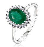 Emerald 8 X 6mm And Diamond 9k White Gold Ring
