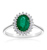 Emerald 8 X 6mm And Diamond 9k White Gold Ring