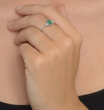 Emerald 6 X 4mm And Diamond 9k White Gold Ring  A3078