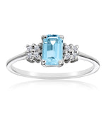 Blue Topaz 6 X 4mm And Diamond Ring 9k White Gold