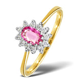 9k Gold Diamond And Pink Sapphire Ring 0.18ct