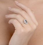 Green Sapphire 7 X 5mm And Diamond 9k Yellow Gold Ring