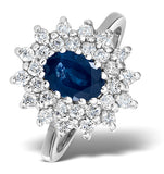 Sapphire 7 X 5mm And Diamond 9k White Gold Ring  A4420