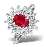 Ruby 7 X 5mm And Diamond 18k White Gold Ring  Fet36-ty