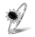 Sapphire 6 X 4mm And Diamond 9k White Gold Ring  A4437