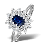 Sapphire 6 X 4mm And Diamond 18k White Gold Ring  Fet34-uy