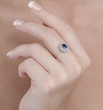 Sapphire 6 X 4mm And Diamond 9k White Gold Ring  A4438