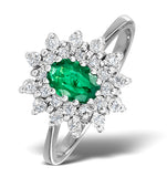 Emerald 6 X 4mm And Diamond 9k White Gold Ring  A4439