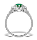 Emerald 7 X 5mm And Diamond 18k White Gold Ring