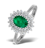 Emerald 7 X 5mm And Diamond 9k White Gold Ring